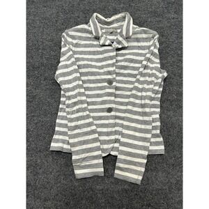 Gap Blazer Womens Size Small Gray White Striped Knit Cotton Casual Slim Cardigan